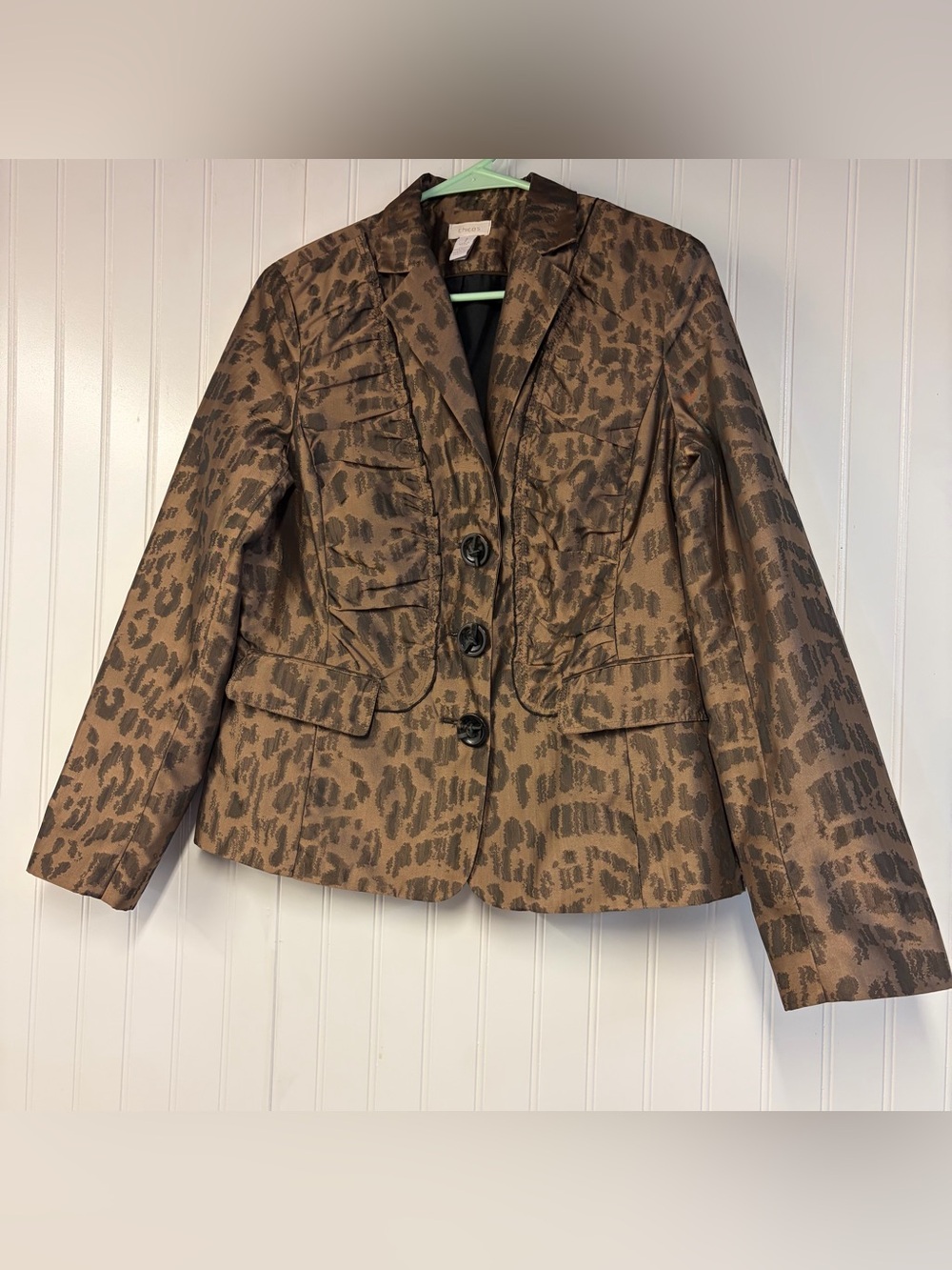 Chico's Brown Animal-Print Tailored Blazer Size 1 Medium